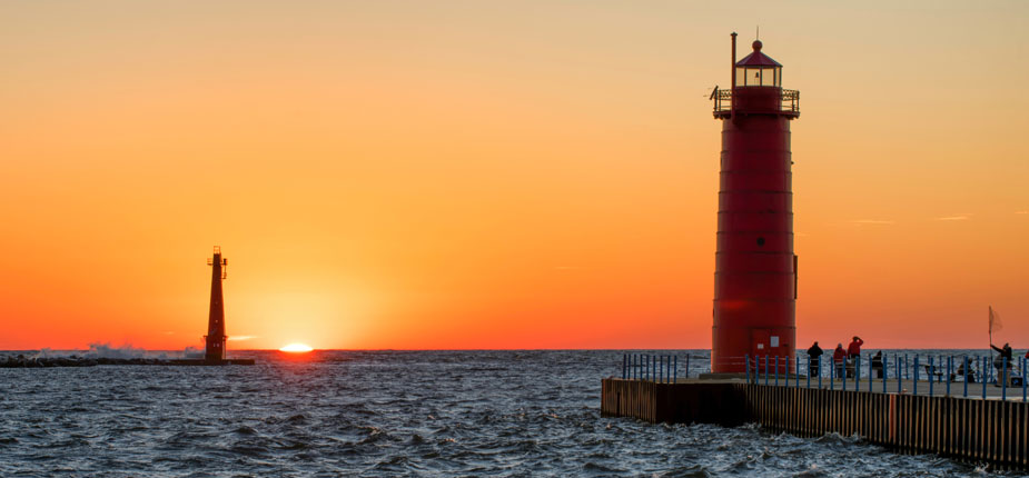 Muskegon lighthouse during sunset